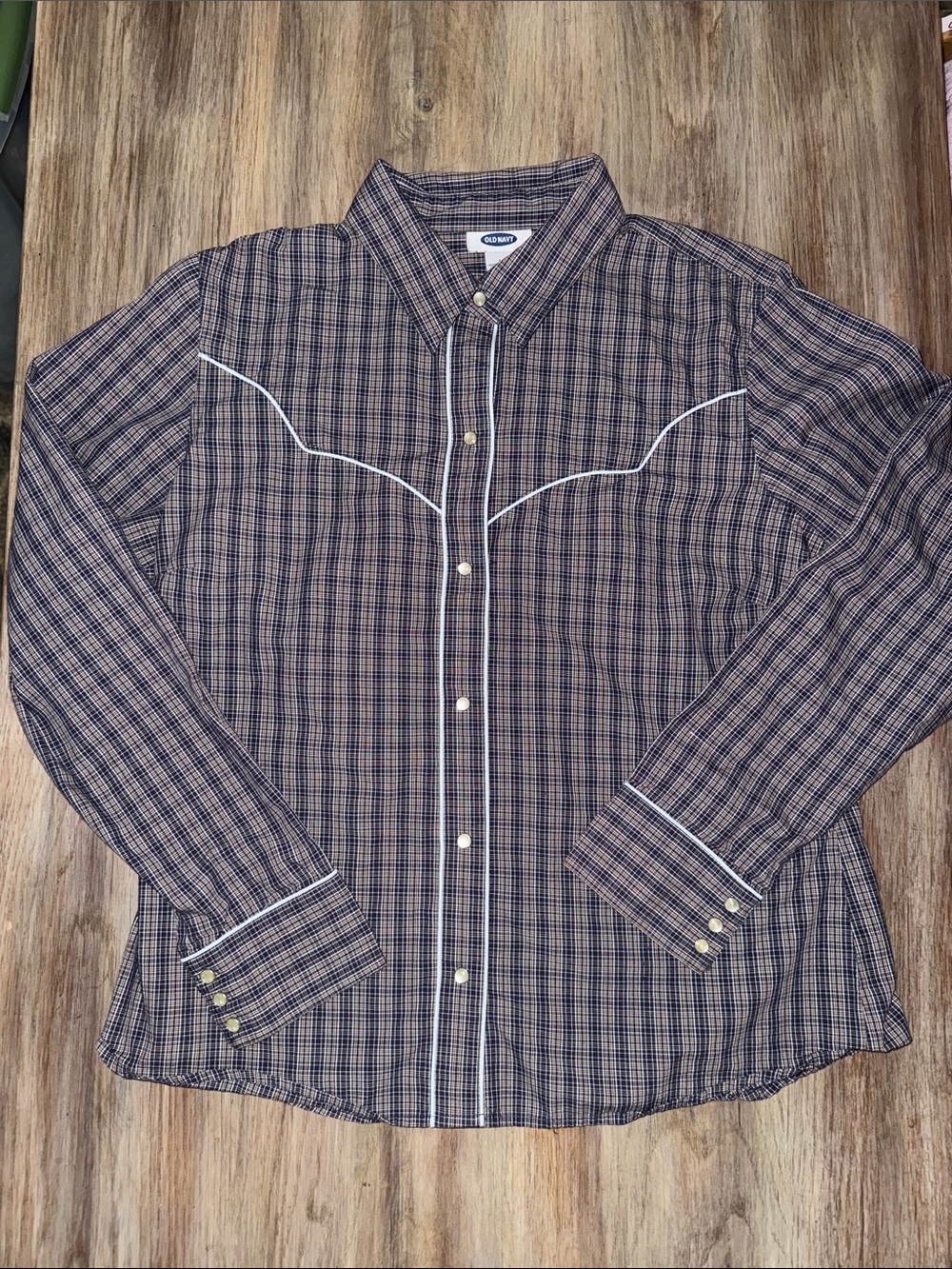 Vintage Brown and Navy Plaid Western Pearl Button-Down Shirt